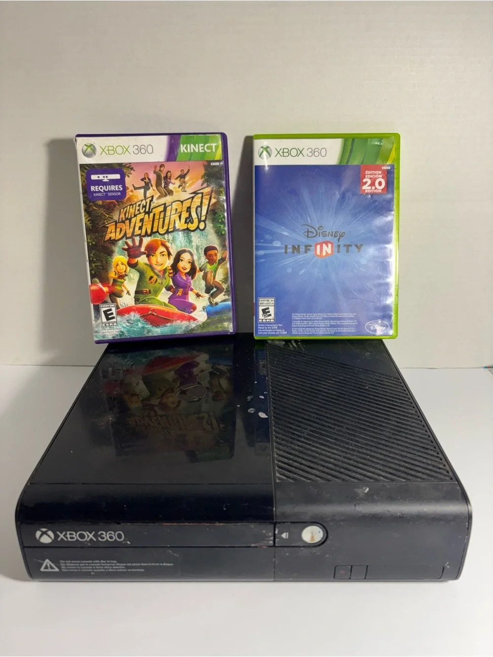 Microsoft Xbox 360 Console with Kinect Adventures & Disney Infinity (black)no co